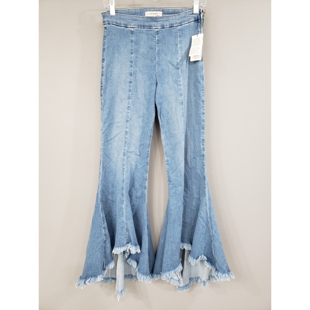 NEW SIZE 27 Bell Bottom Flare Jeans Raw Hem Frayed Ruffle Y2K Festival SOFIA GAP